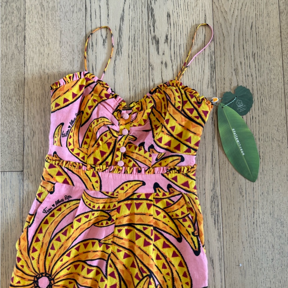 FARM Rio Pink and Yellow Banana Print Jumpsuit
